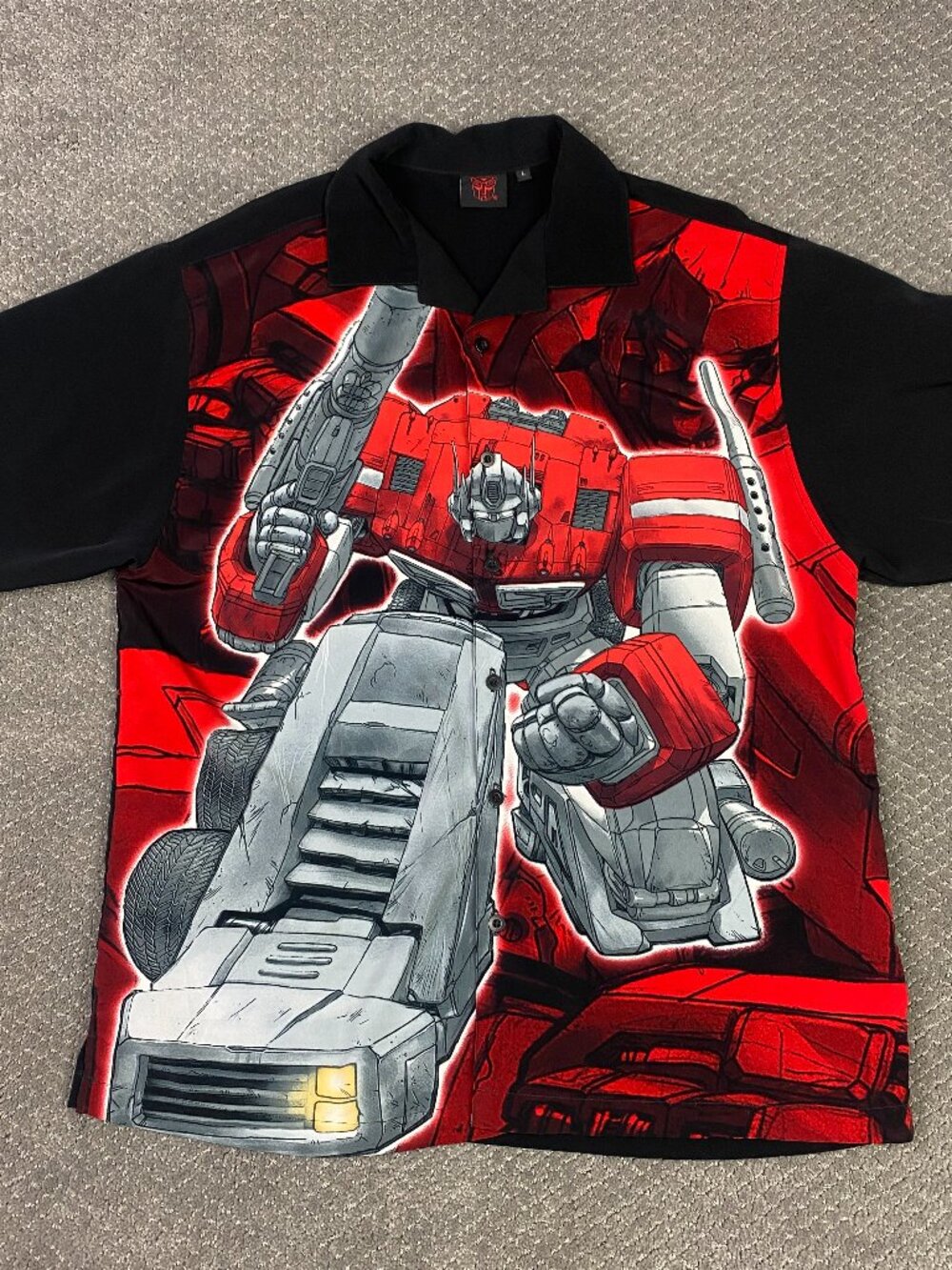 Vintage Transformers Shirt Mens Large Button Up All Over Print Optimus Prime Y2K